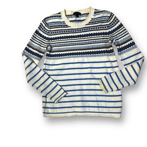 J. Crew 100% Wool Blue + White Fair Isle Sweater Size XS striped